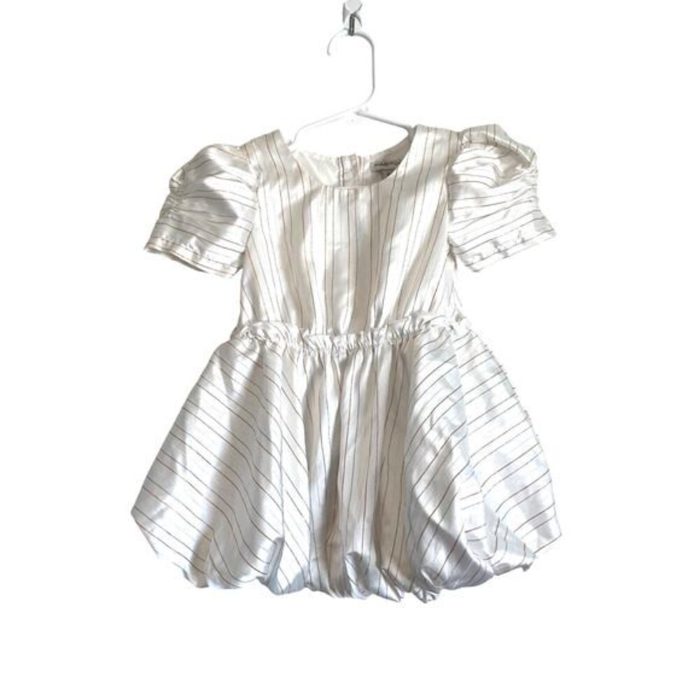 Habitual Baby Metallic Bubble Dress White silver gold striped short sleeve 12m